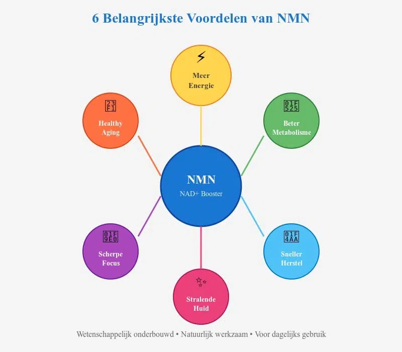 Overzicht NMN voordelen energie productie herstel metabolisme huid cognitie anti-aging