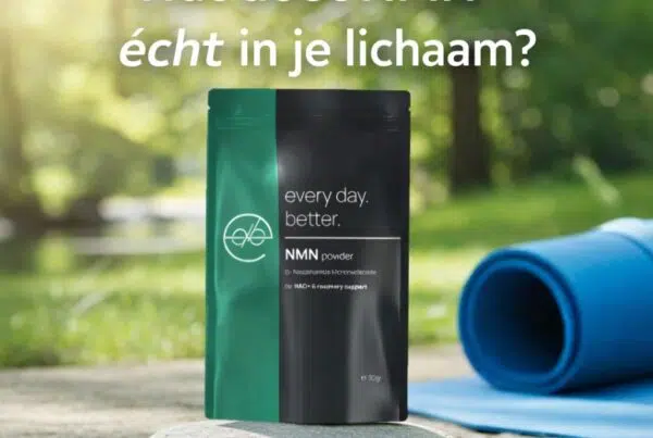 Wat doet NMN? NMN van Every Day Better ondersteunt het NAD+-niveau en daarmee energie, herstel, huid en haar van binnenuit