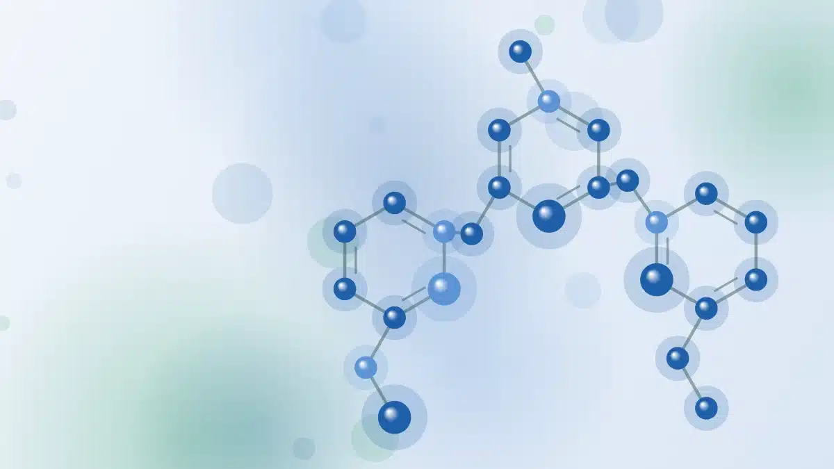 Abstract illustration of a molecular structure – for the article: Latest NMN studies 2026: what do clinical trials really say about longevity and anti-aging?