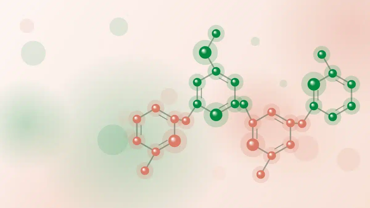 Abstract illustration of connected molecular structures – for the article: NMN and Hair Growth in 2026: What Does the Latest Scientific Research Say?